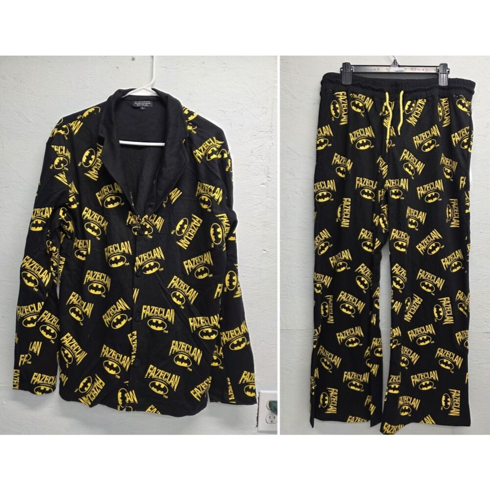 FaZe Clan x Batman Black & Yellow 100% Cotton Pajama Set, Size Large, NWT